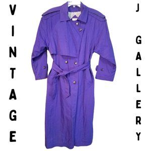 Vintage 80's - 90's J GALLERY Purple Trench Coat Belt & Pockets Women's 9/10